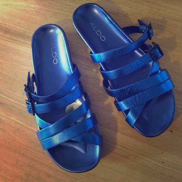 Aldo strappy metallic blue sandals