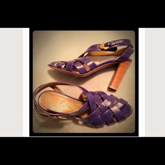 Salvatore Ferragamo Indigo Woven patent sandels!!!