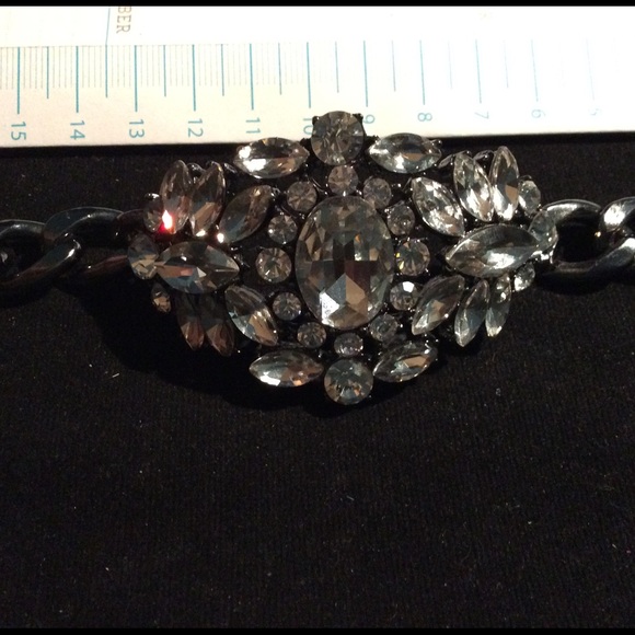 Crystal link gun metal bracelet