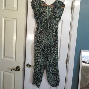 Full length romper with pockets and cap sleeves