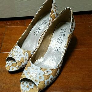 New York Transit cork-print wedges, sassy floral