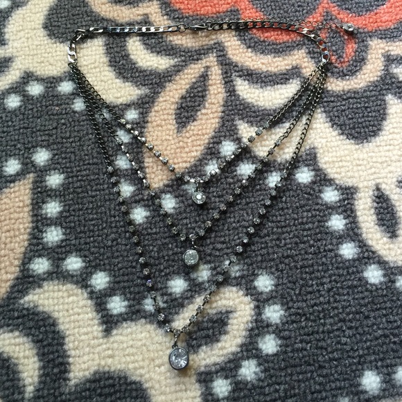 Rhinestone and Black Silver Necklace