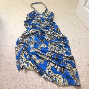 INC long sundress paisley blue/yellow halter top