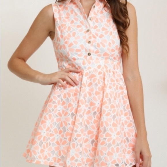 Coral Eyelet Button Up Skater - Picture 2 of 2