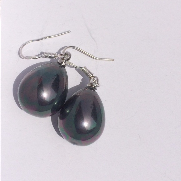💚Earrings with drop shaped grey fresh pearl - Picture 2 of 2