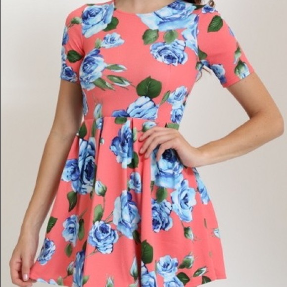 Pink & Blue Floral Skater Dress - Picture 2 of 2