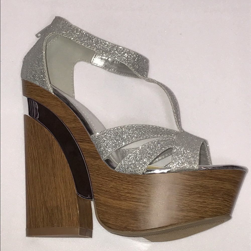 Stylish silver glittered wedges