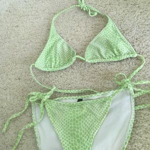 Green and white bikini set