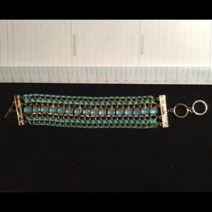 Gold chain beaded and ribbon bracelet