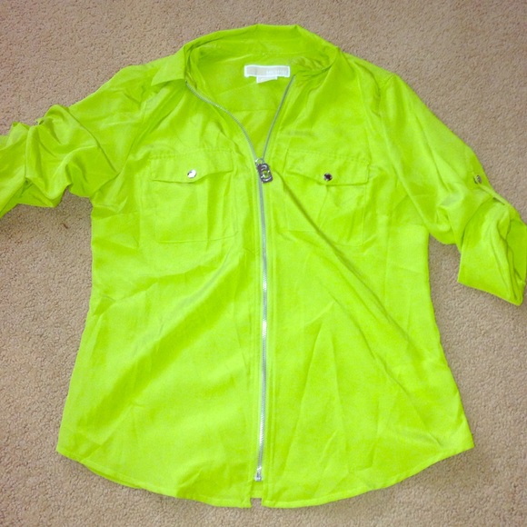 Lemon lime zip up blouse