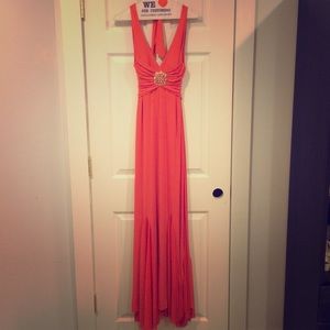 Coral Open Back Prom Gown