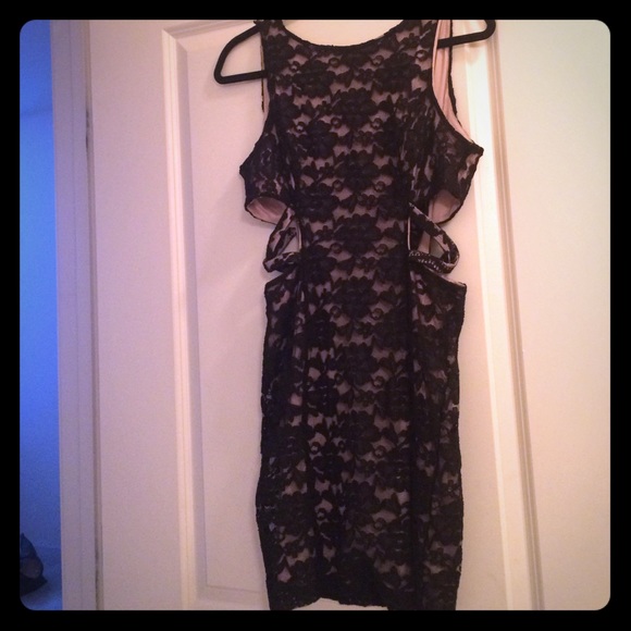 Black Lace Dress with Side Cut outs