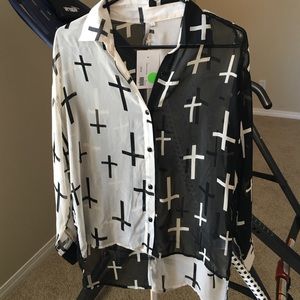 High/low button down sheer blouse