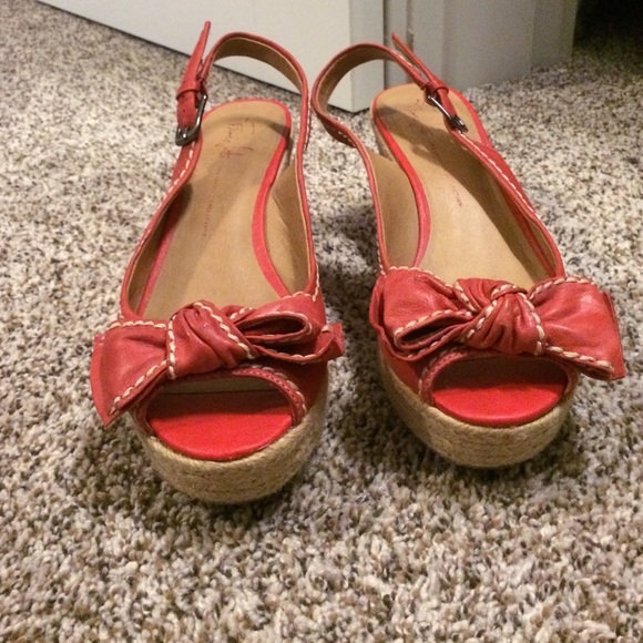 Red sling back wedges