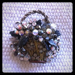 Rhinestone Flower Pot Brooch - Pin