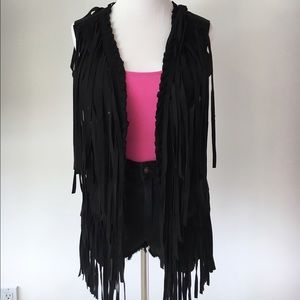 Black Fringe Vest size M new with tags
