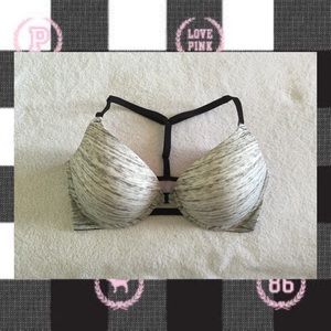 Grey heathered 34DD T-back push up bra