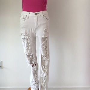 Rag N Bone White stretchy skinny rip denim