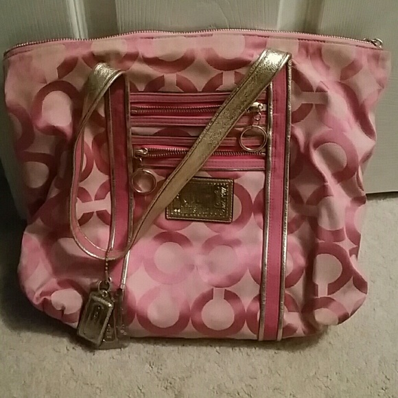 Used Pink poppy coach tote