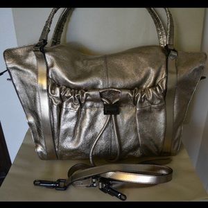 BURBERRY Bronze Metallic Leather Warrior Tote Bag