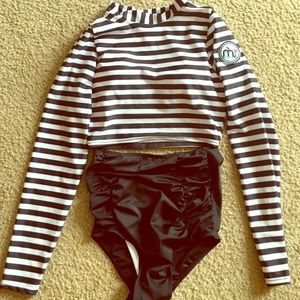 Long sleeve striped high waisted bikini