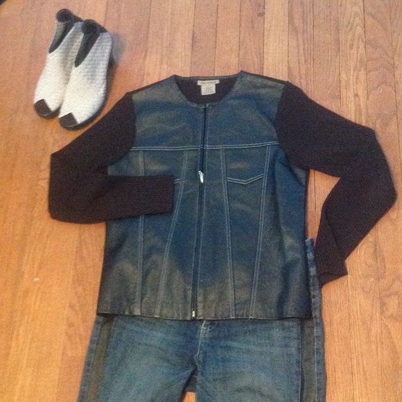 Leather front sweater