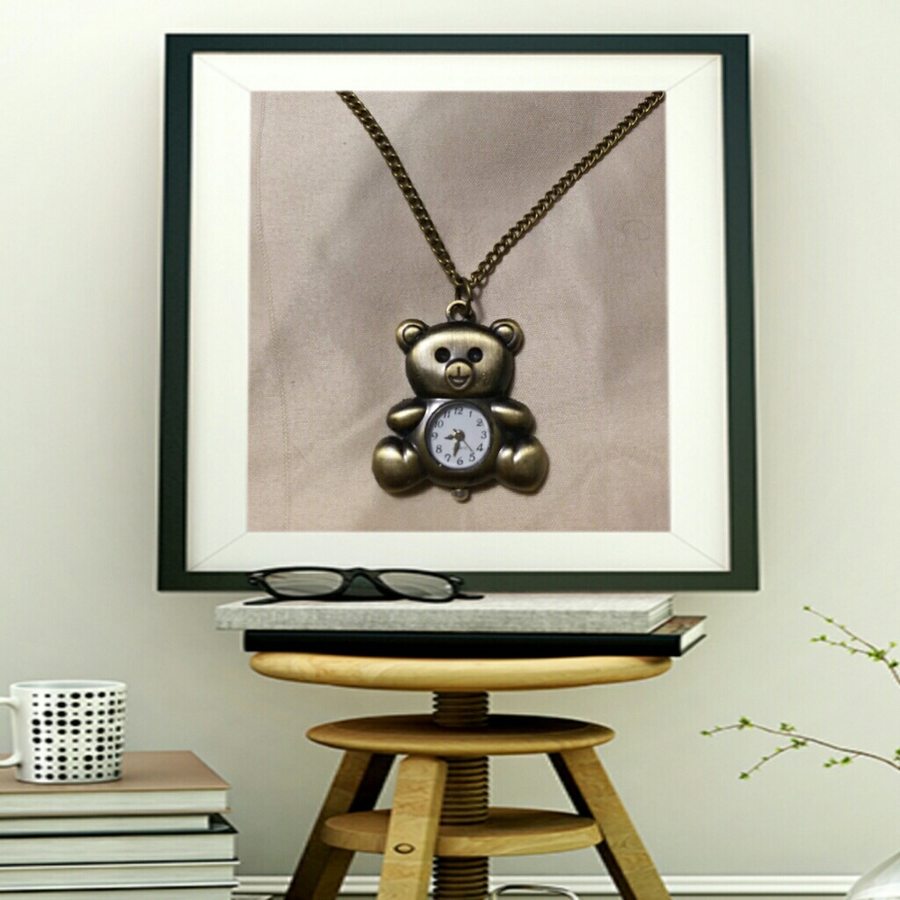 Bear pocket watch necklace