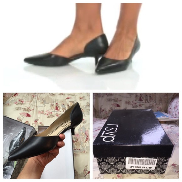 NIB RSVP black D'Orsay kitten heel pumps