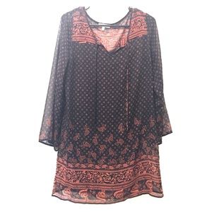 Boho style long sleeve shift dress