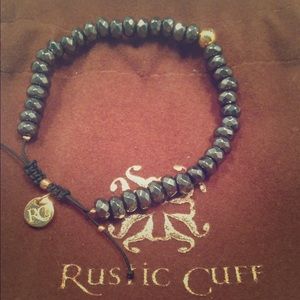 RUSTIC CUFF Hematite stone adjustable bracelet