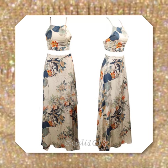 🆕 2pc Boho Crop Top Maxi Skirt Set Tag Size XL(L) - Picture 2 of 4