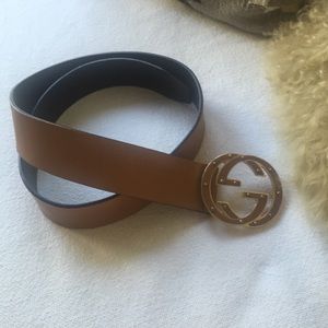 🤑Studded Gucci Belt - Camel and Gold Hardware