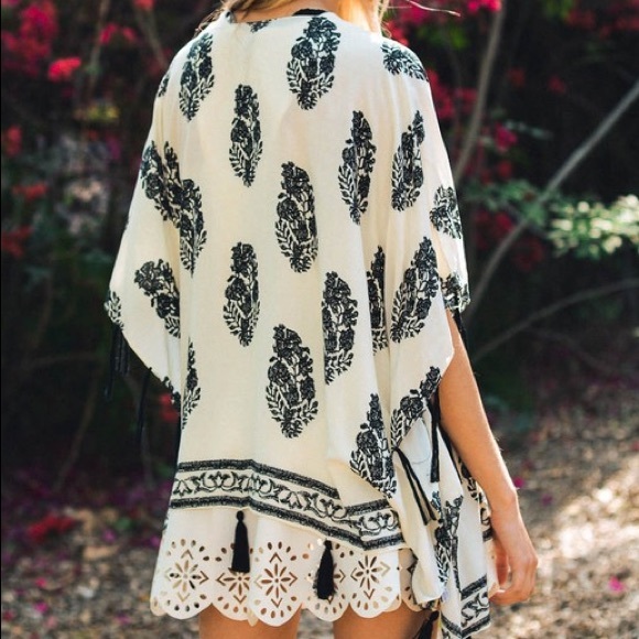 Cream Bohemian Kimono with Tassels - Picture 2 of 4