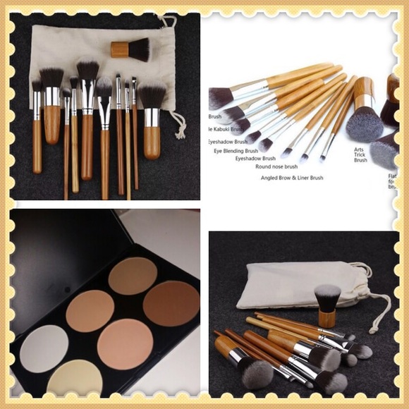 11 piece brushes with bag & powder contour