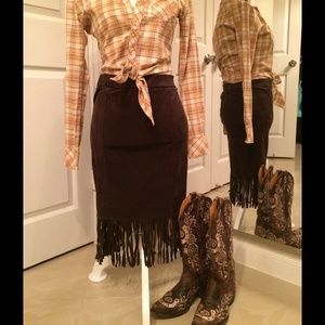 Fringed Suede Skirt