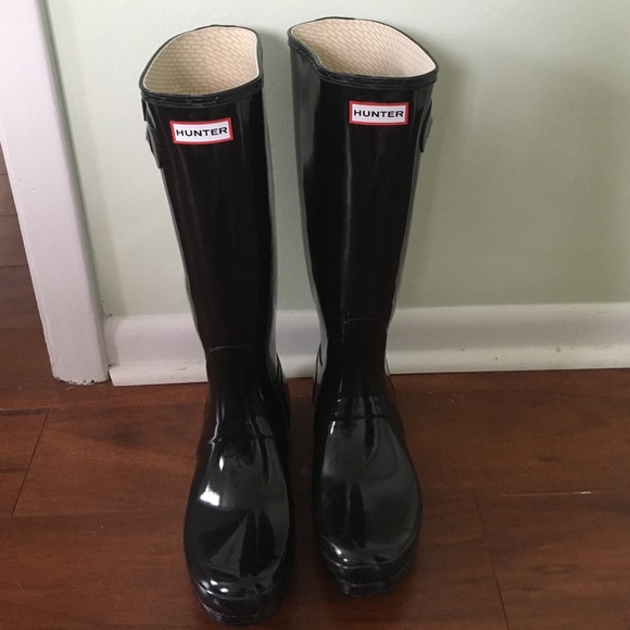 Original tall black glossy Hunter Boots