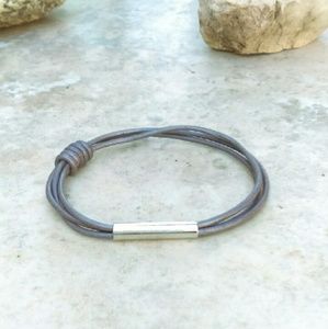 Silver Bar Metallic Lilac Leather Wrap Bracelet
