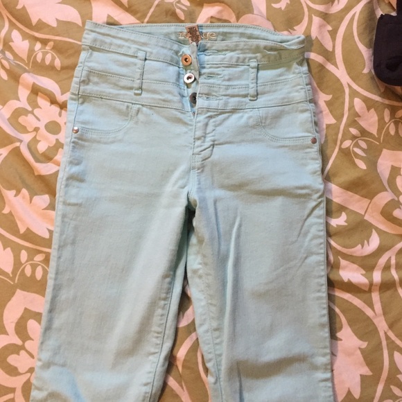 High waisted mint skinny jeans
