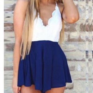 Blue and White backless romper