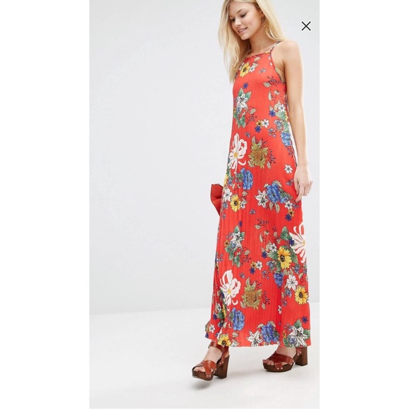 Pink High Low Floral Print Halter Dress