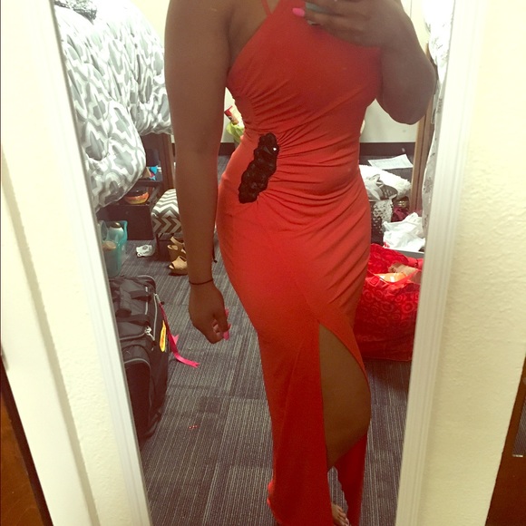 Long orange dress,great for a semi formal occasion