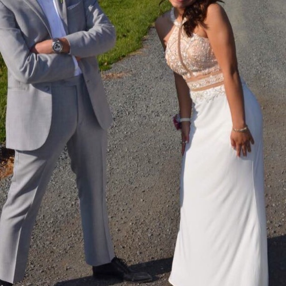 PROM DRESS WHITE/IVORY WITH CHAMPAGNE - Picture 3 of 3