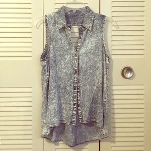 Distressed Jean Tank w/ Open Back