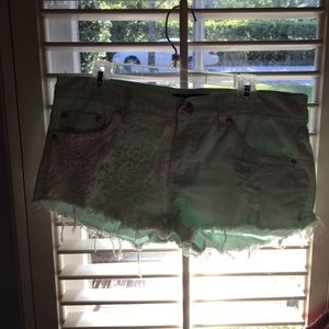 Mint lace jean shorts