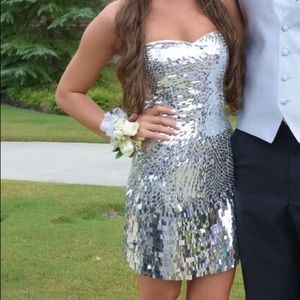 Sherri Hill Silver Sequin Dress