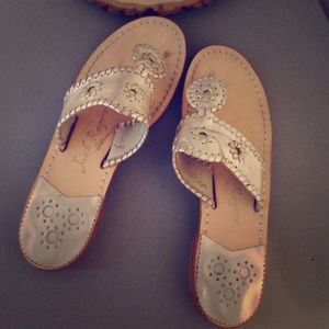 Jack Rogers Navajo platinum leather sandals