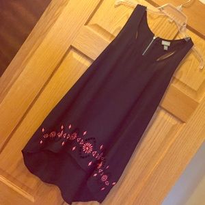 Navy racer back top with pink embroidery