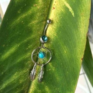 Blue dream catcher belly ring
