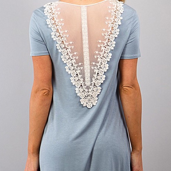 ✨LAST ONE✨Dusty Blue Lace Back Shift Dress - Picture 3 of 4