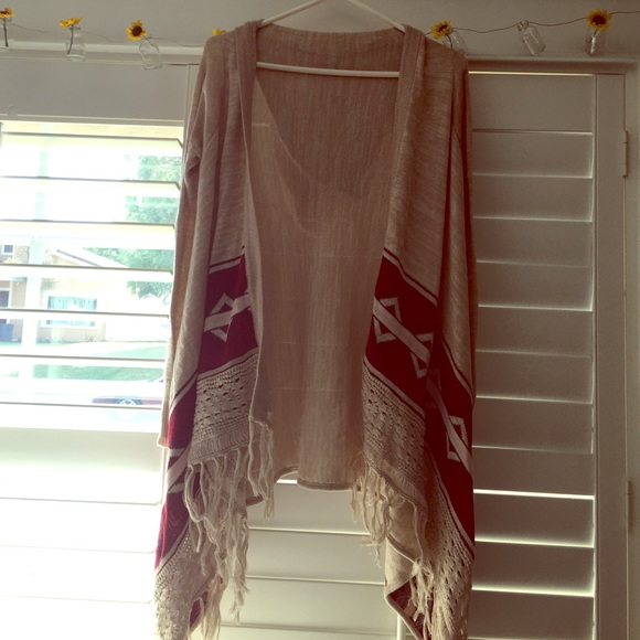 Tan and burgundy cardigan. NEVER WORN